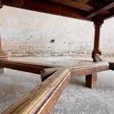 Dark brown solid wood French neo-renaissance square dining table with cross base