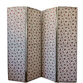 Antique 4-panel screen in pine, restored, "Grand Teint furniture" fabric.
