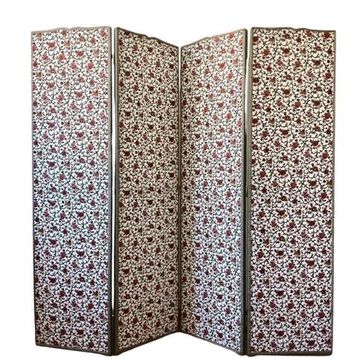 Paravent ancien 4 feuilles en pin, restauré, Tissu "Grand Teint meubles"