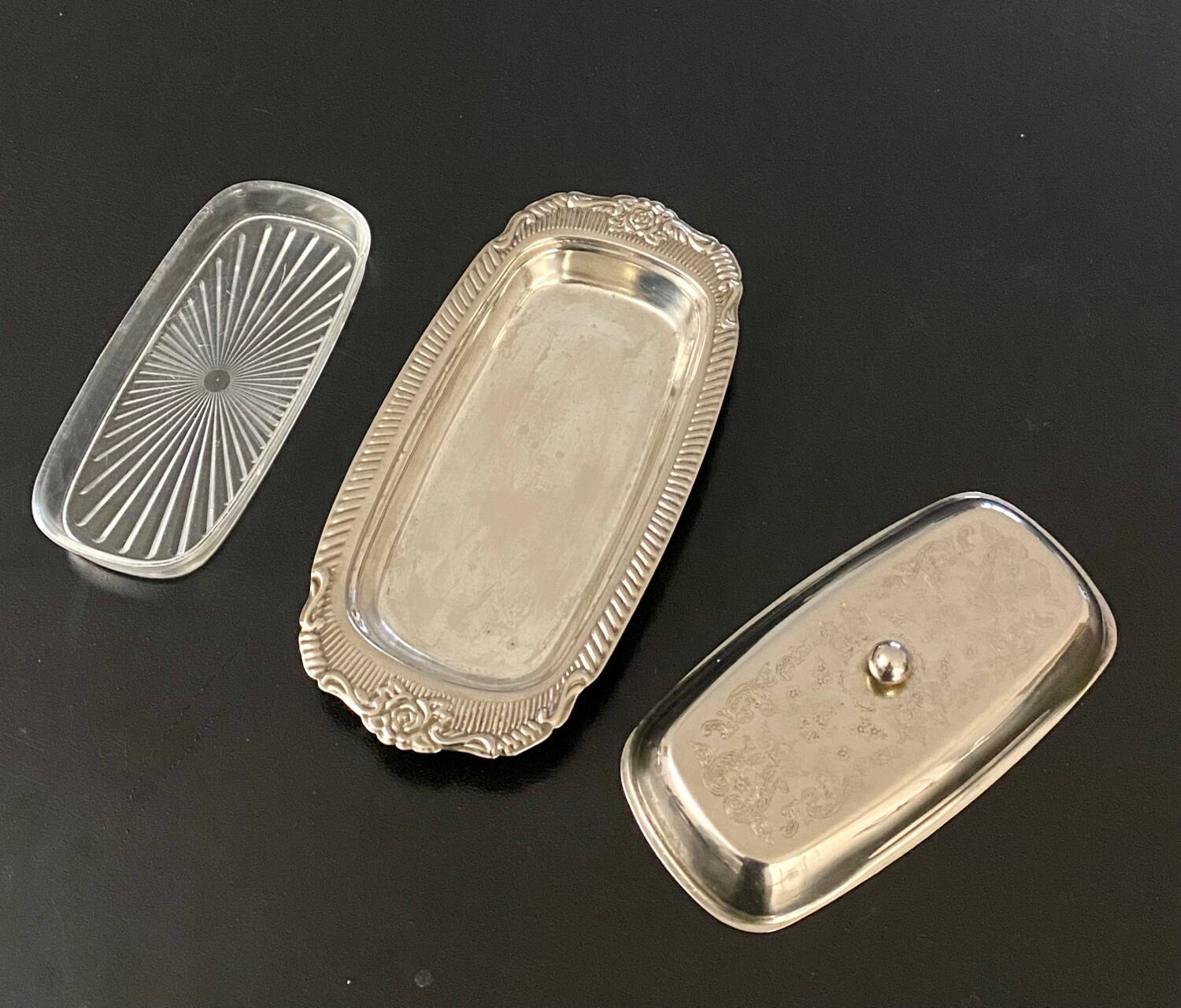 1 stainless steel butter dish and its cup