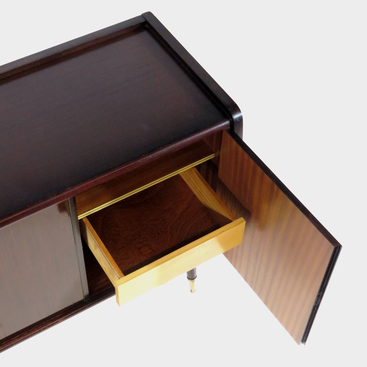 Vintage Art Deco sideboard with stylish legs and brass elements, 1930s