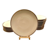 24 plates and a vintage porcelain dish decorated by Lucien Engel.