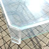 Modernist coffee table in glass and plexiglass altuglas design David Lange 1980