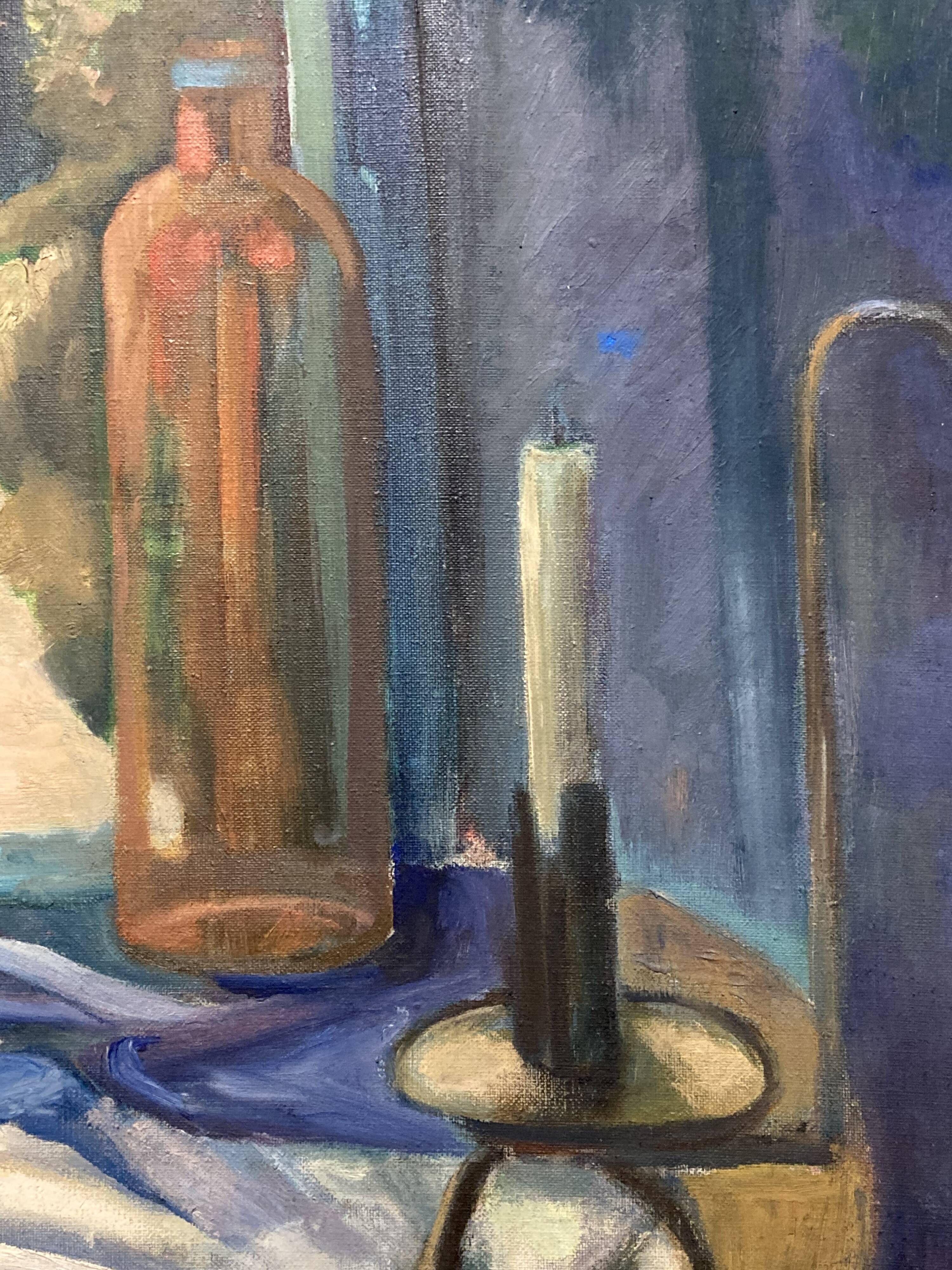 Leray, "In Front of the Window", fauvist still life, oil on canvas