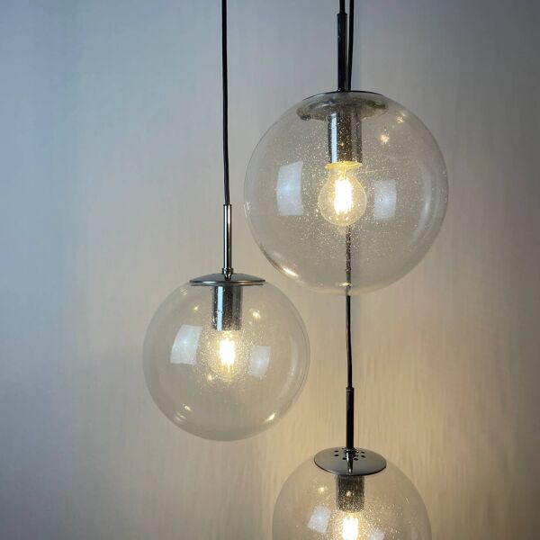 Ensemble de 3 globes en verre bulle 4101 par Glashütte Limburg 1970