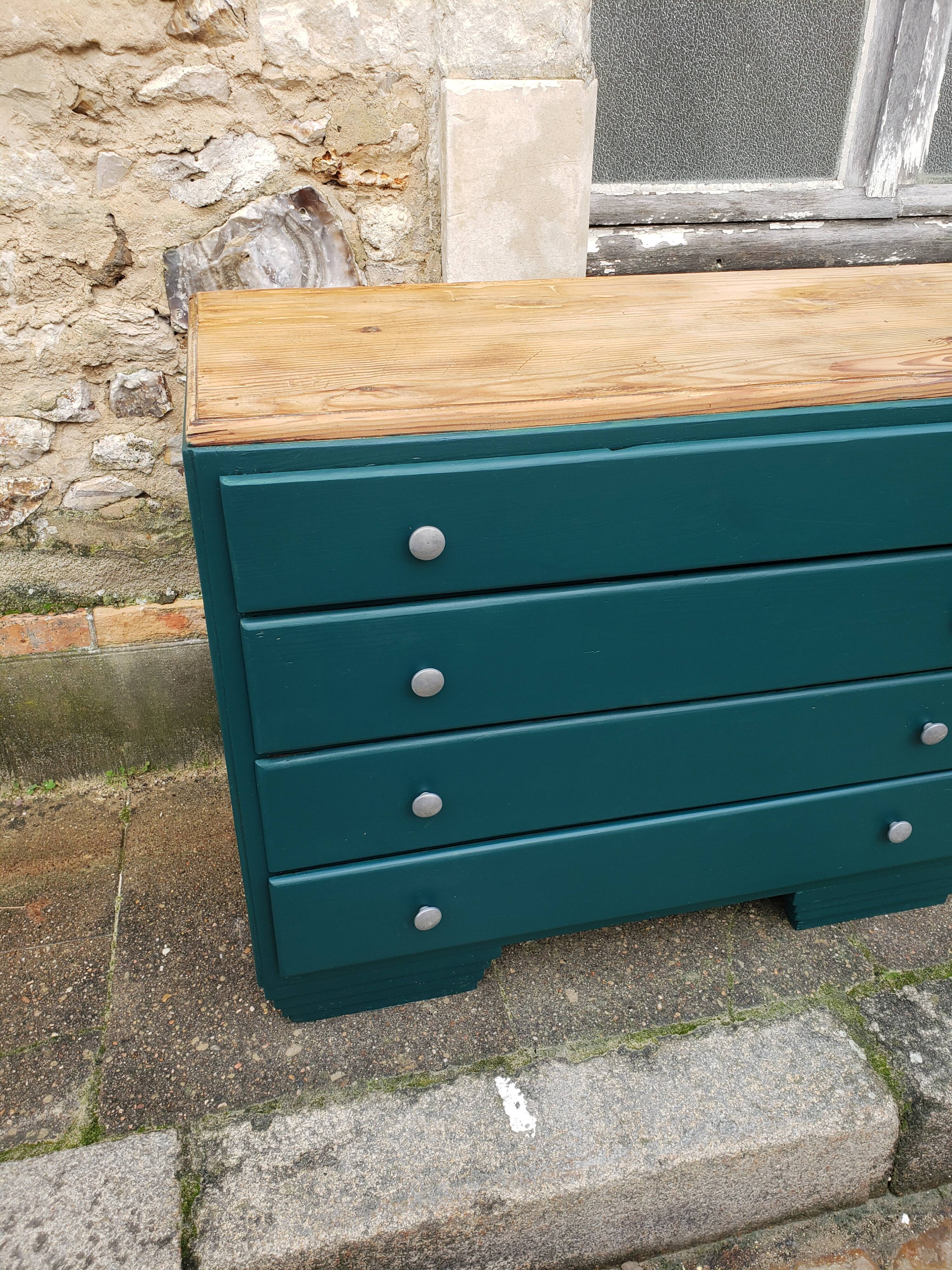 Deep turquoise and wood vintage dresser
