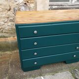 Commode vintage turquoise profond et bois