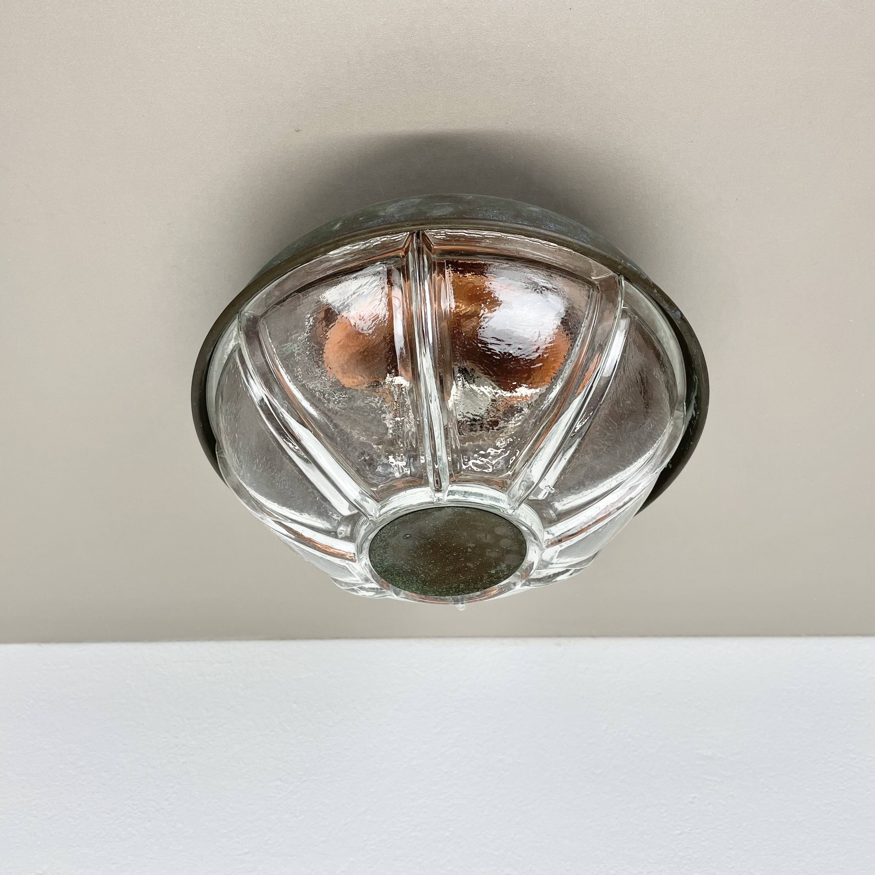 Unique brutalist boom copper and glass wall light by bega lights, germany, 1980s