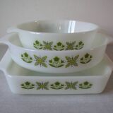 Set of 3 old Anchor Hocking USA dishes floral decor kitchen party table