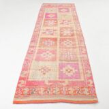 Pink & Orange Vintage Turkish Runner Rug, 103x326Cm