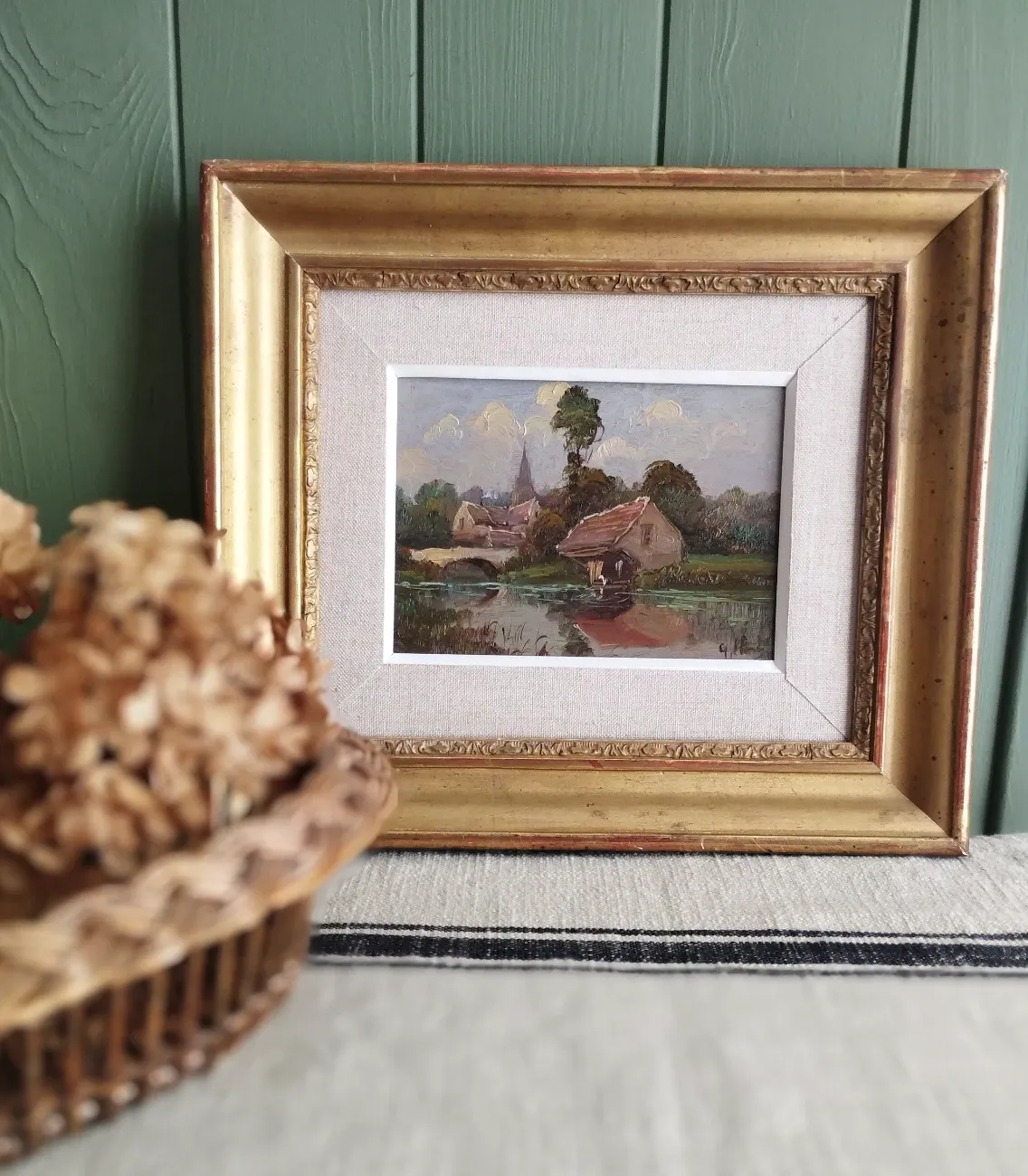 Washerwoman at the washhouse - Old oil painting signed Gilbert