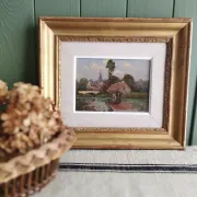 Washerwoman at the washhouse - Old oil painting signed Gilbert