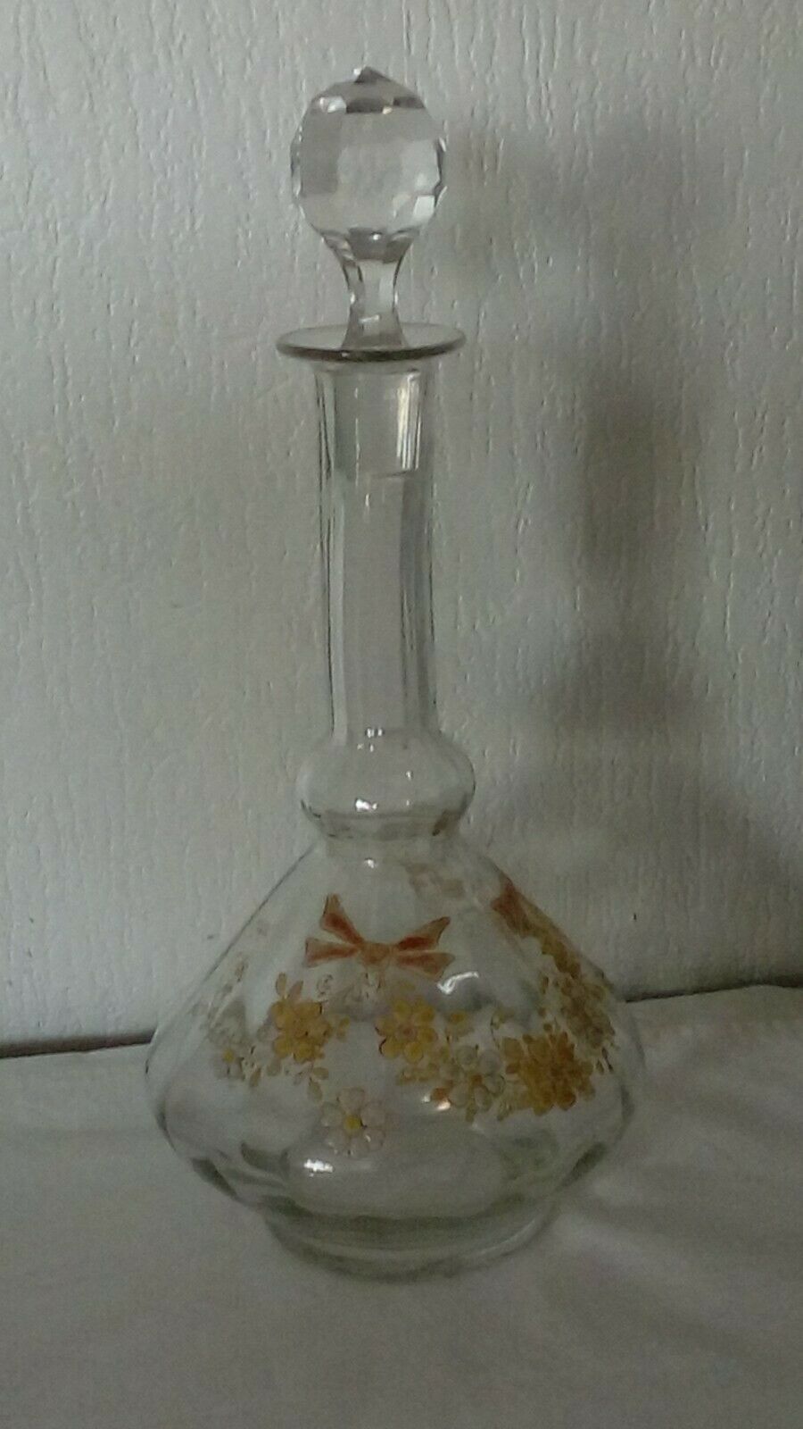 Glass carafe with enamel, enamelled fat, Art Nouveau period.