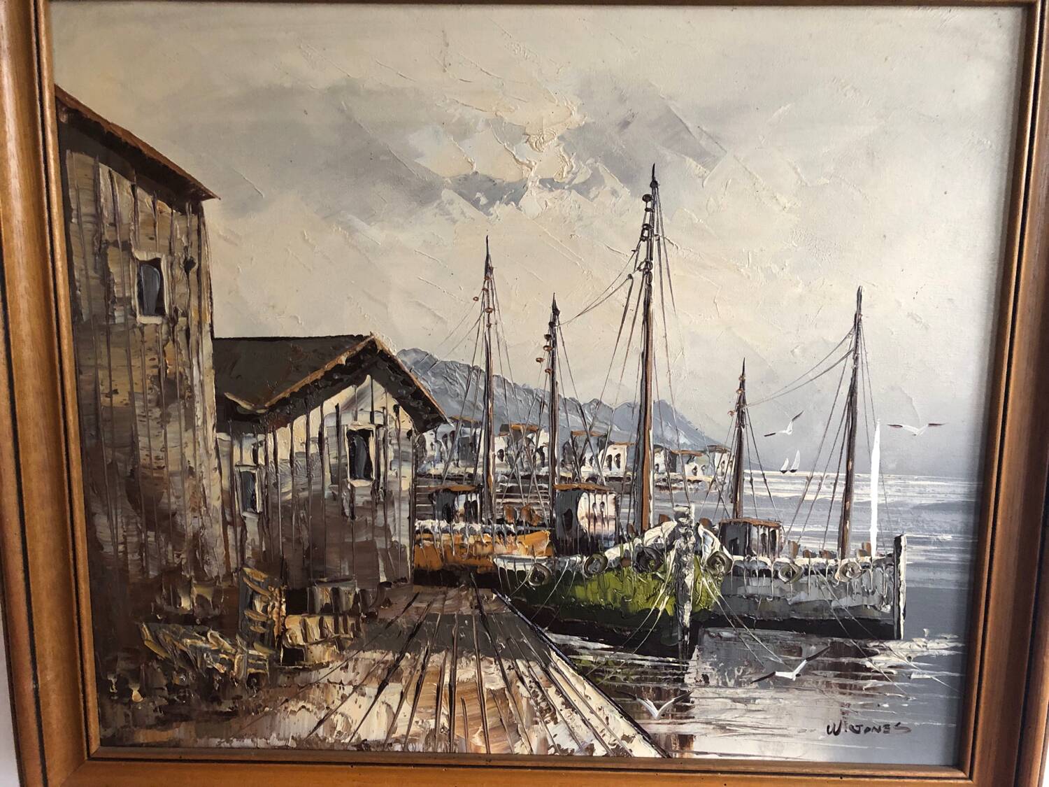 Marine painting boats in port