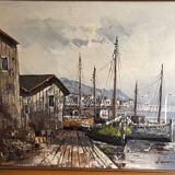 Marine painting boats in port