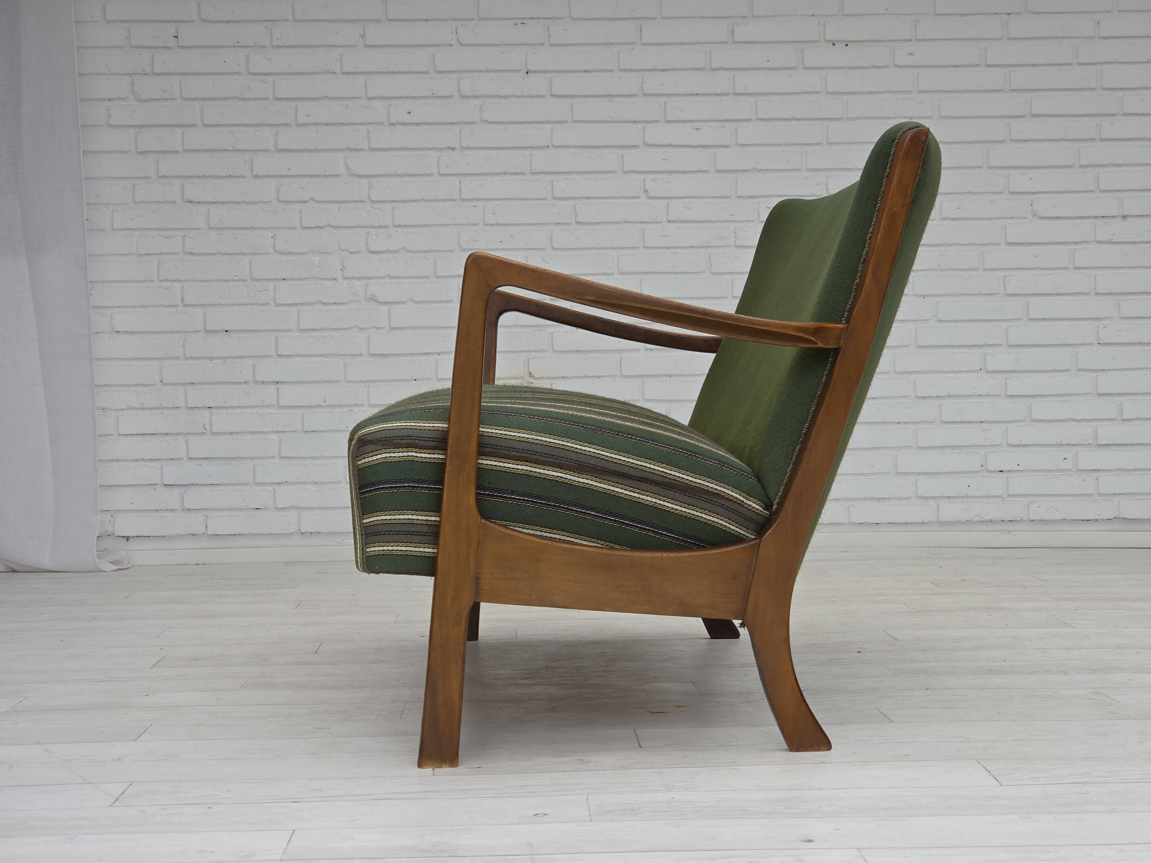 1960s, Danish 2-seater sofa, furniture wool, beech wood, original.
