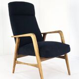 mid century vintage Fauteuil herenmodel 'Duivendrecht' donkerblauw | opnieuw bekleed
