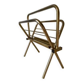 Gold tubular magazine rack, foldable, 70s-80s