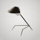 Serge Mouille tripod desk lamp, metallic finish table lamp.
