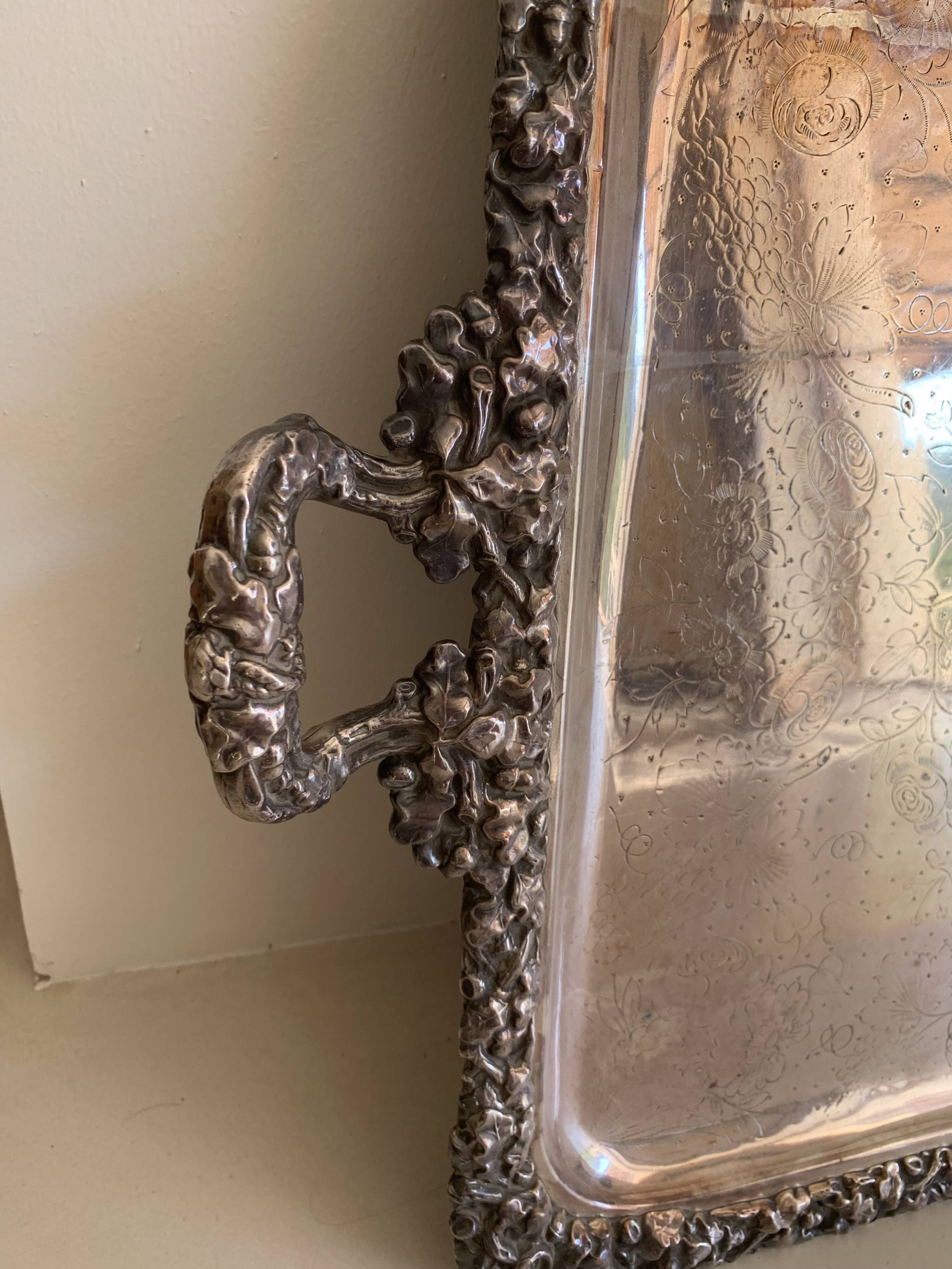 Large silver-plated copper serving tray, 19th century - 80 x 48 cm