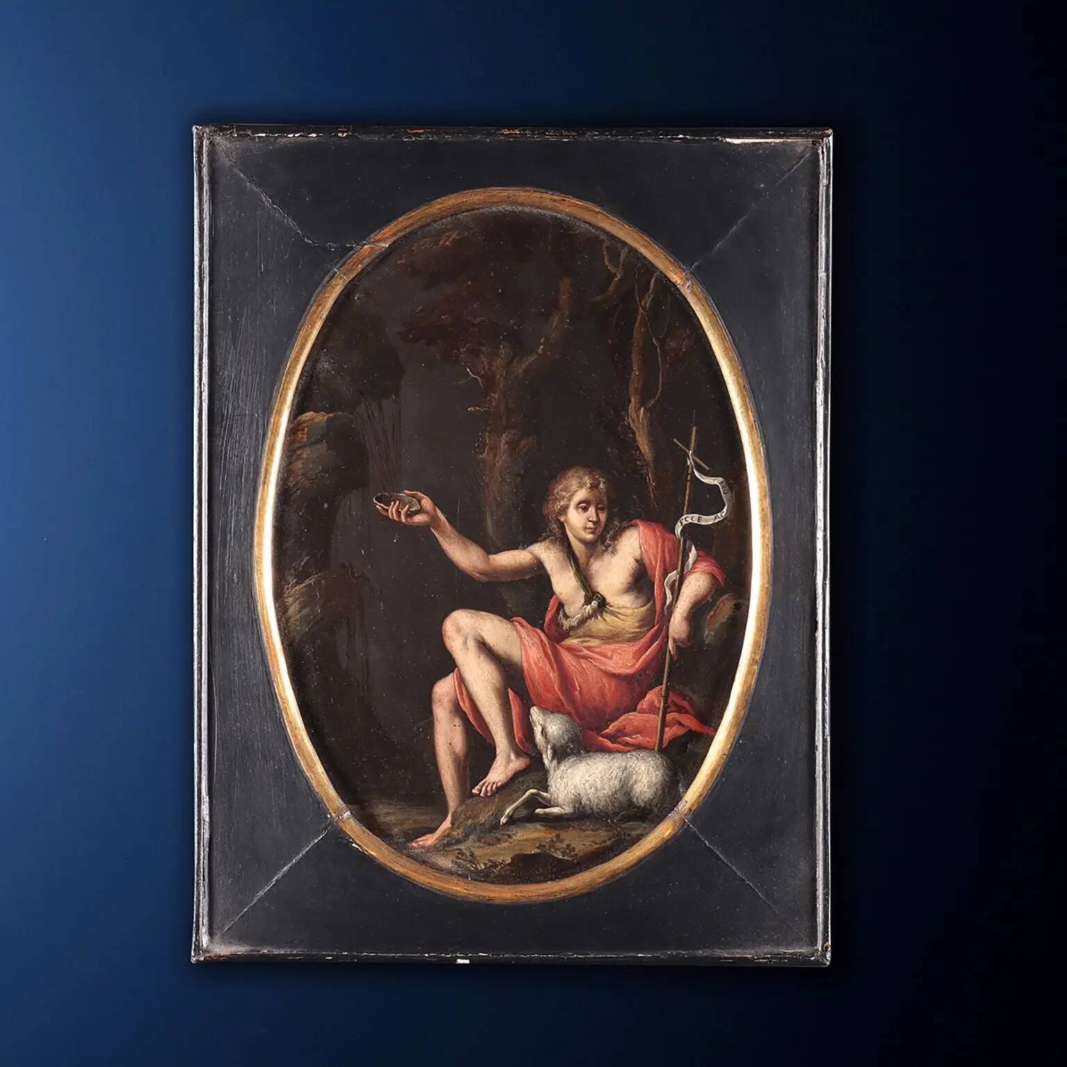 Paire de peintures anciennes sur ardoise, sujet religieux, XVIIe siècle