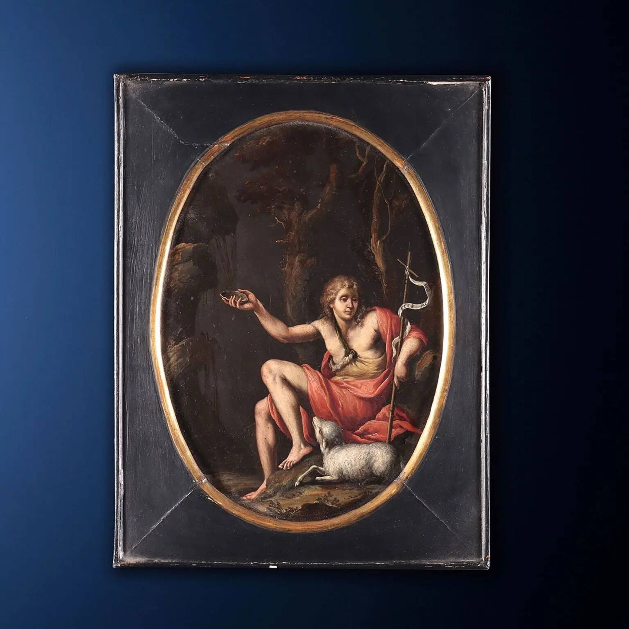 Pair of old paintings on slate, religious subject, 17th century.