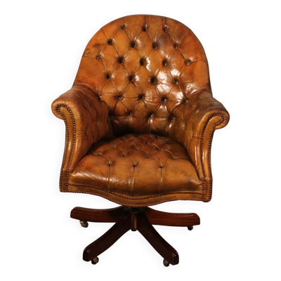 Fauteuil De Bureau Dit fauteuil président En Acajou Et Cuir cognac