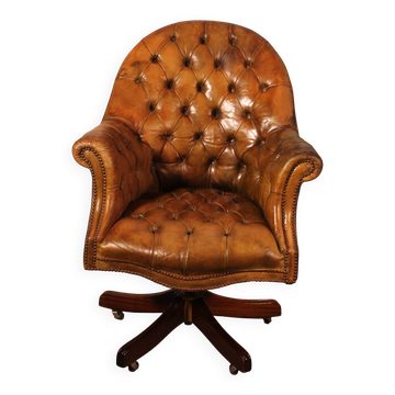 Fauteuil De Bureau Dit fauteuil président En Acajou Et Cuir cognac