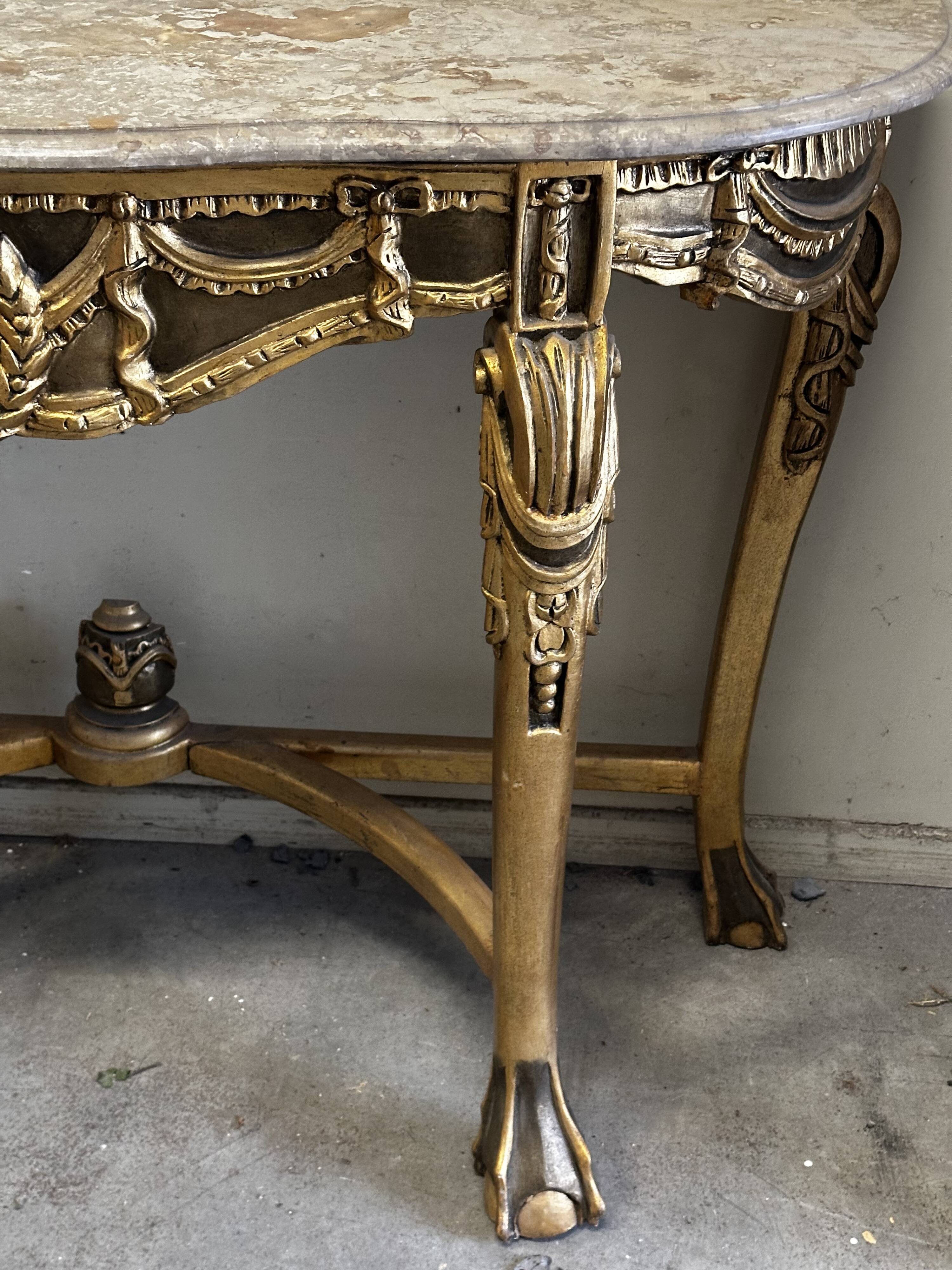 Hollywood Regency Console - Gilded Wood and Marble