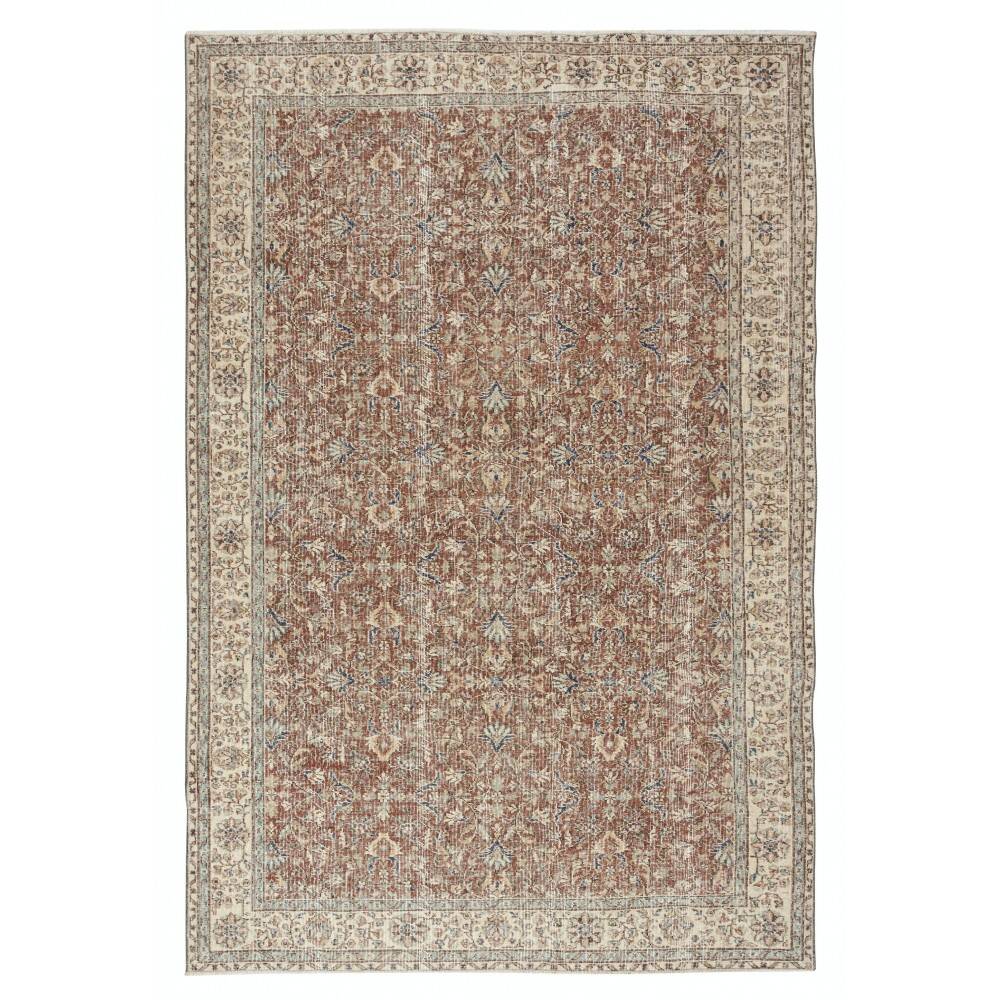 Vintage Handmade Turkish Red Wool Area Rug with Floral Design for Home and Office Decor