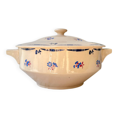 Soupière porcelaine vintage K&G Luneville ''Flore'' 1950s petites fleures bleues