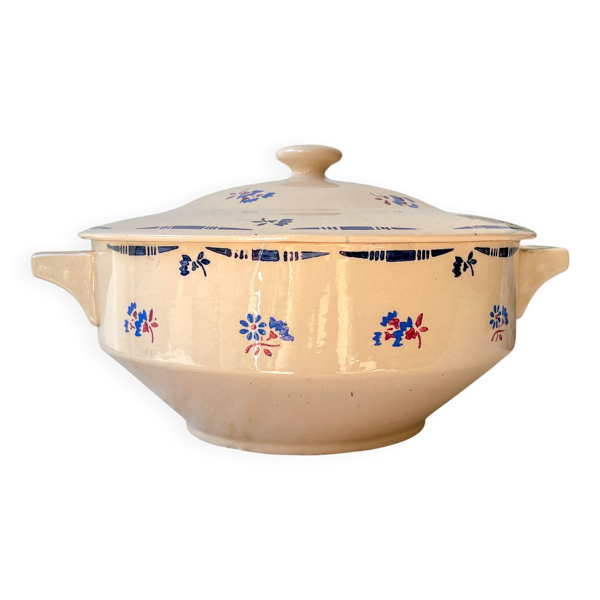 Soupière porcelaine vintage K&G Luneville ''Flore'' 1950s petites fleures bleues