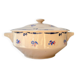 Vintage K&G Luneville "Flore" porcelain soup tureen, 1950s, small blue flowers