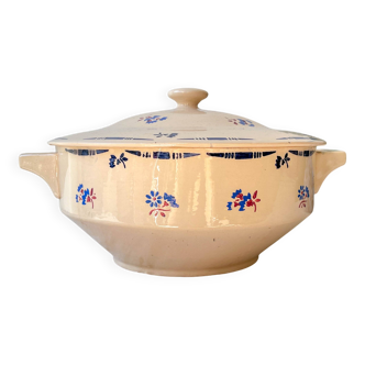 Soupière porcelaine vintage K&G Luneville "Flore" 1950s petites fleures bleues