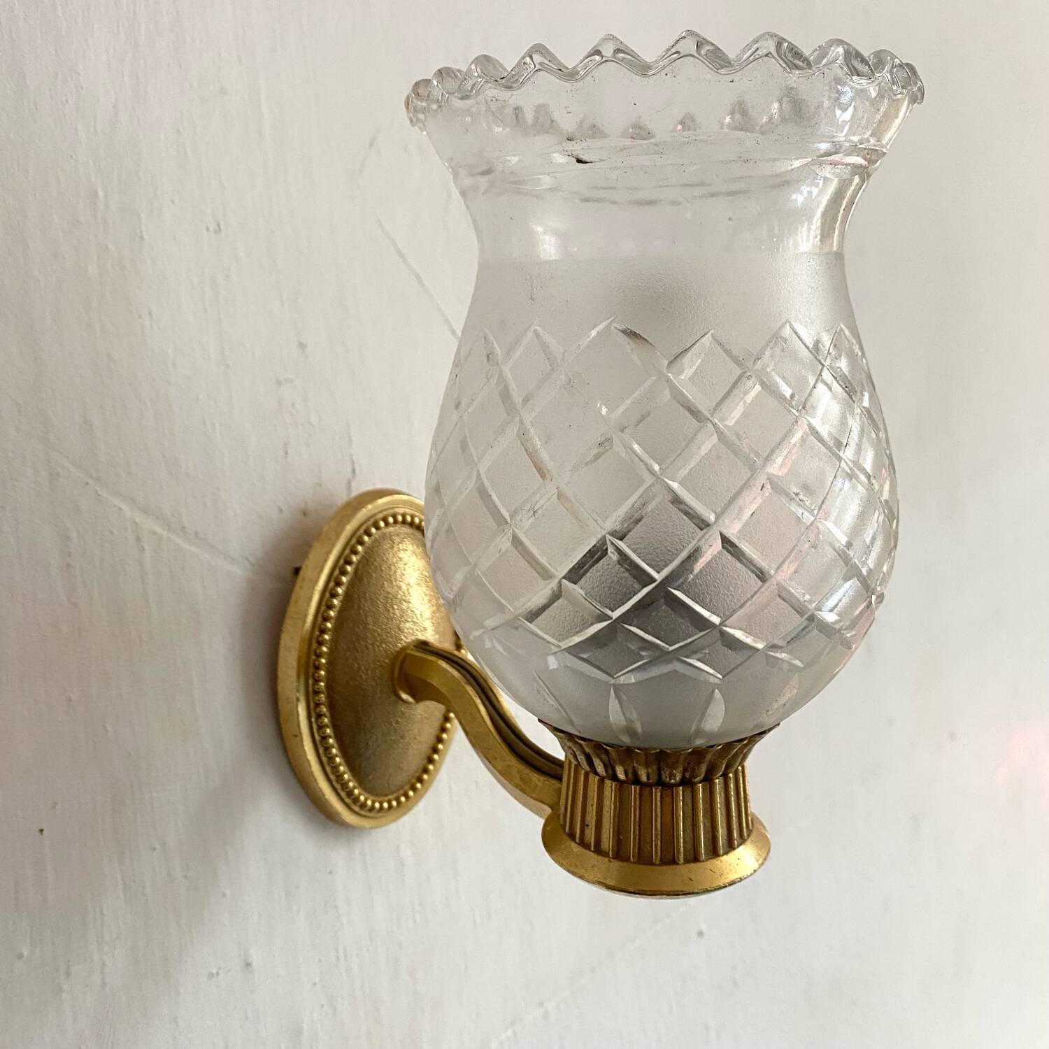 Pair of retro gold and glass tulip wall lights