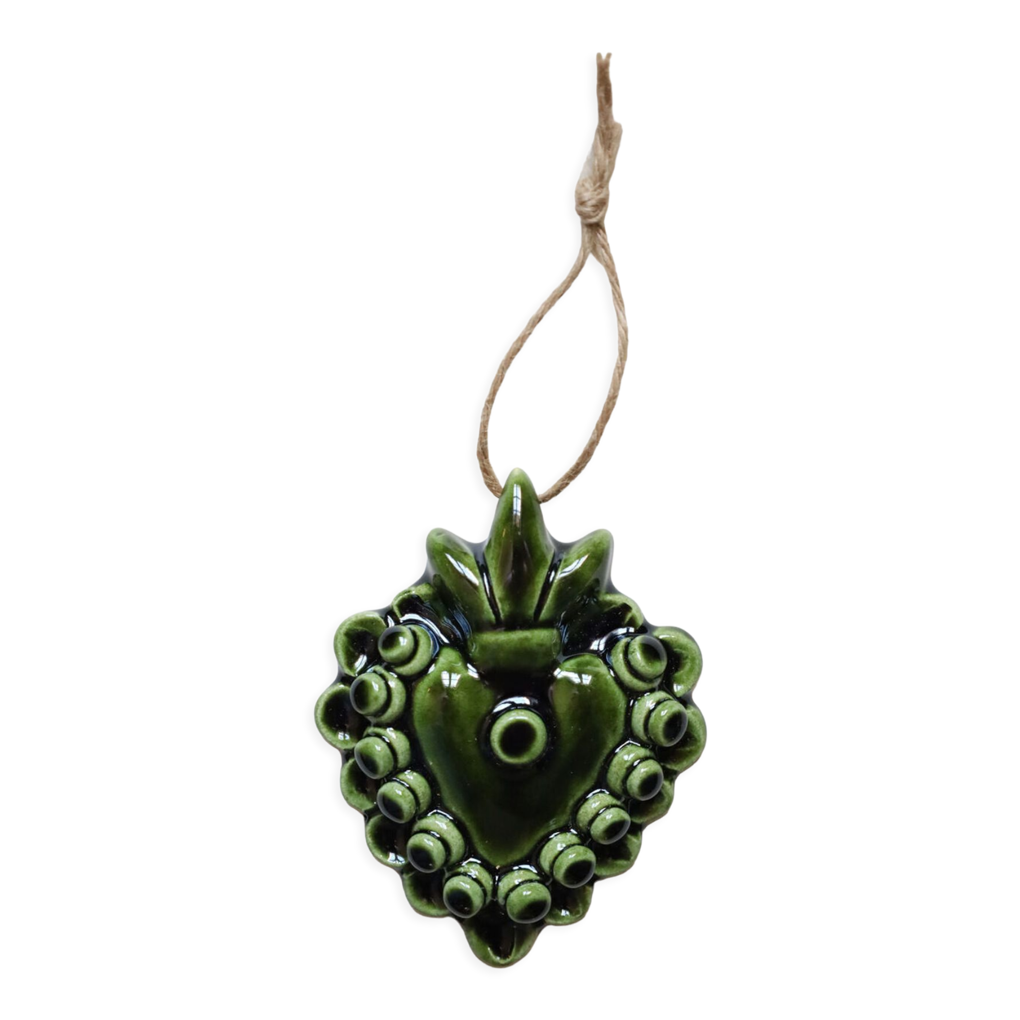 Decorative heart in green ceramic "pearls"