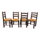 Set of 4 vintage brutalist chairs by Georges Robert in wood and straw.