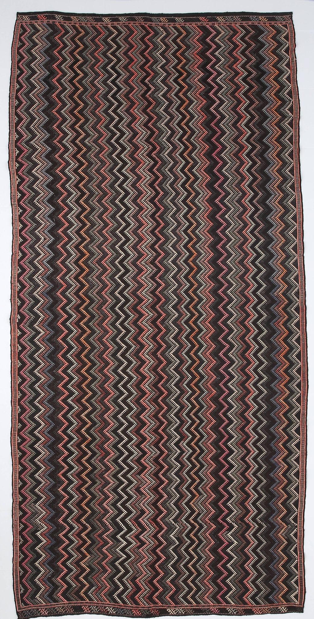 6x14 Kilim Multicolor Natural Wool Kilim Rug For Designer, 190x417 Cm