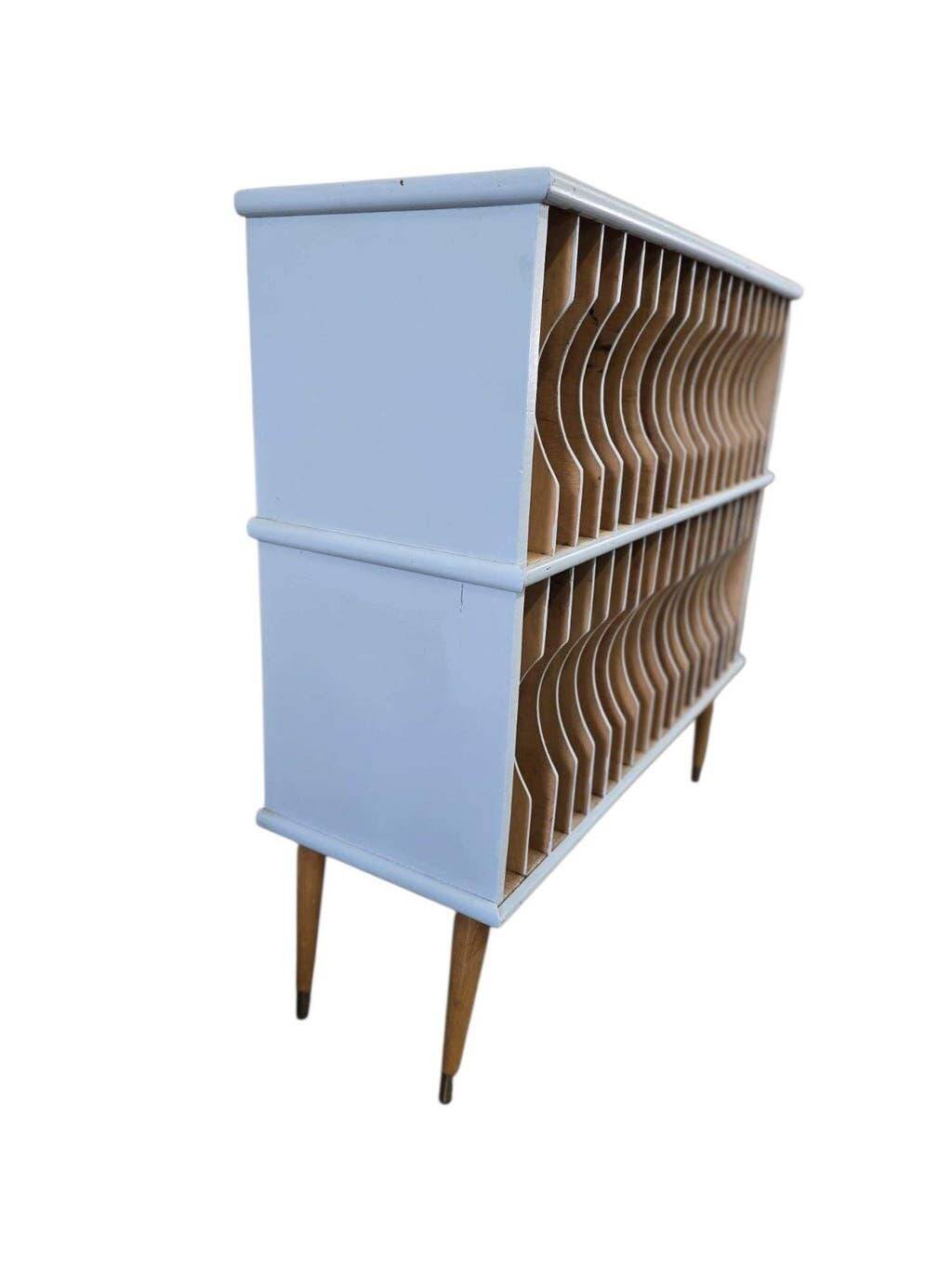 Vintage mint blue wooden display cabinet / storage system for vinyl records