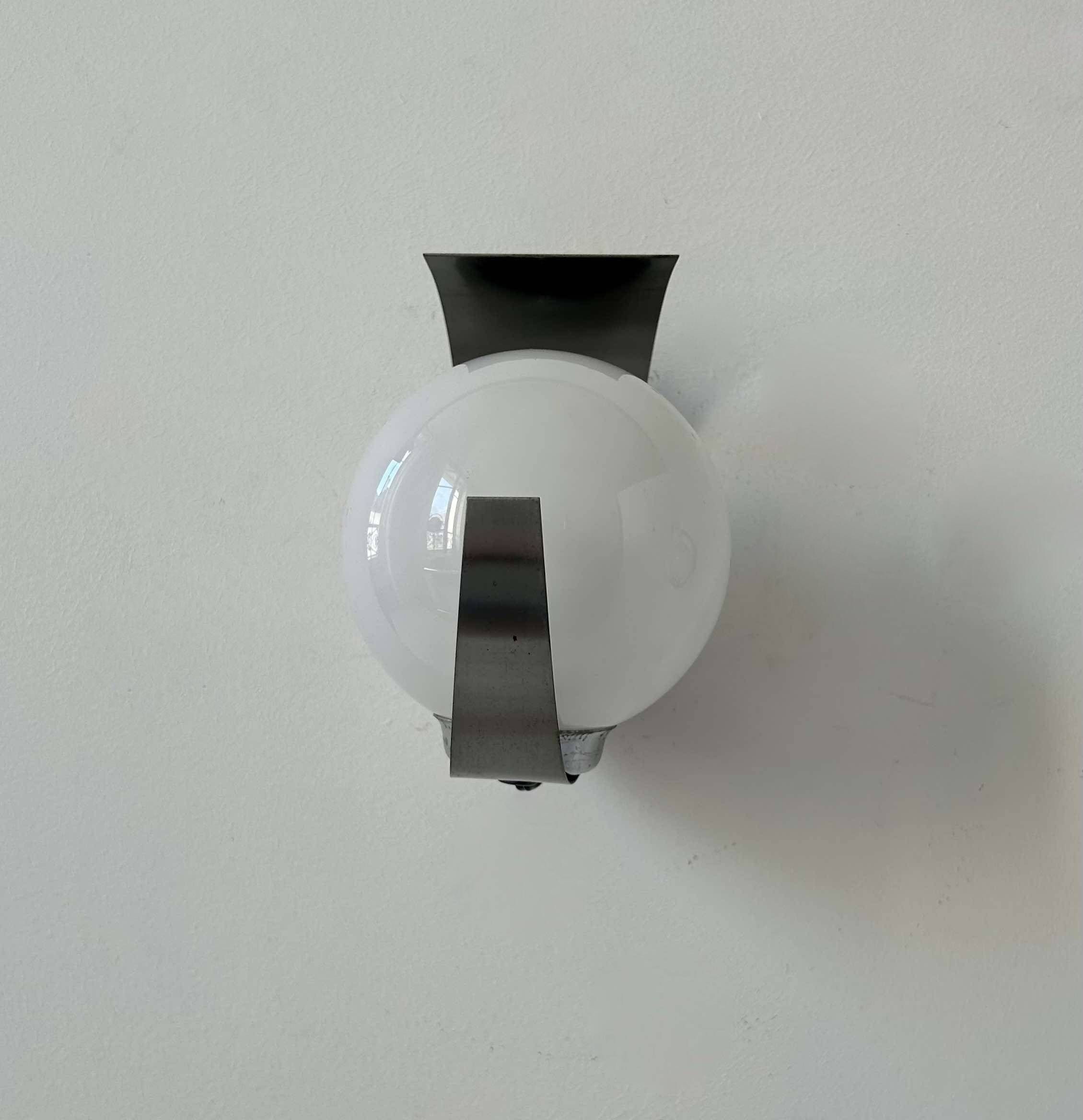 Pair of vintage opaline and chrome wall lights, France 1970