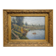 Oil on panel antique – waterside landscape – antique gilded frame
