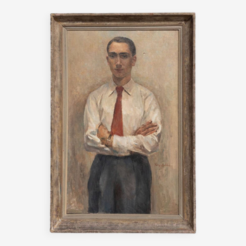 Oil on canvas by Félix Labbé standing portrait of a young man 1930