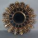 Vintage 35 cm gilded carved wood sun mirror with wooden slats D326