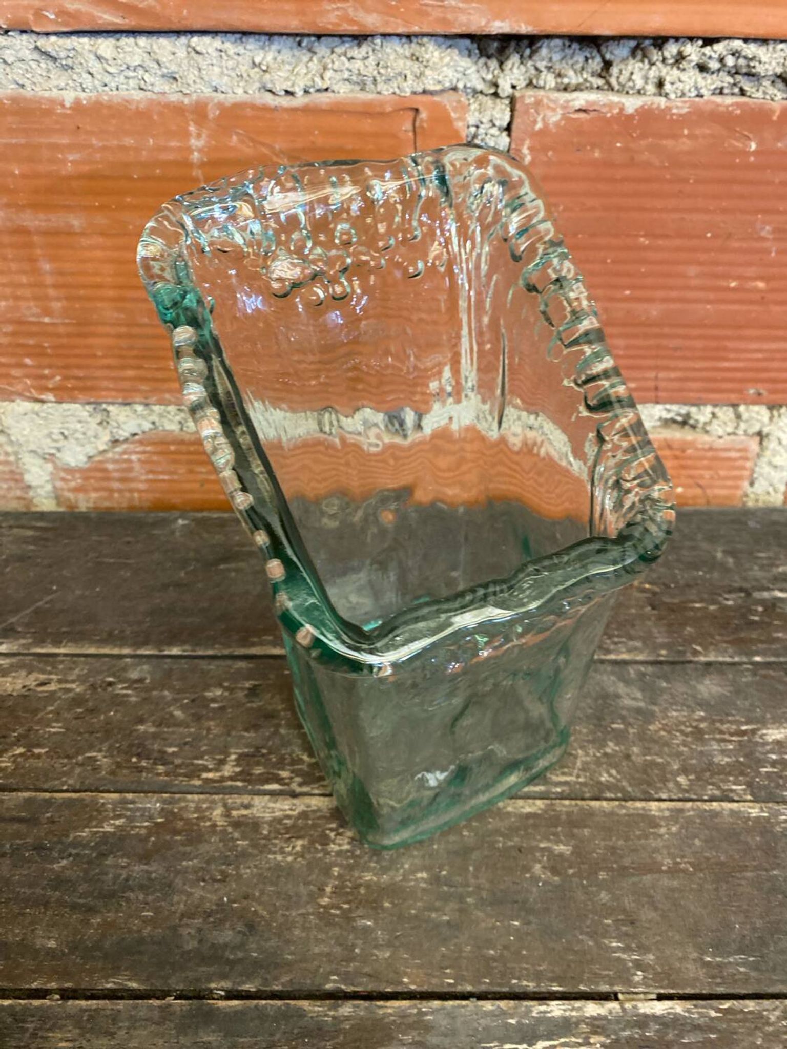 Vase Ancien Design Cascade Verre Bullé Vintage #C868