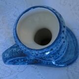 Vase with handle in turquoise blue glazed ceramic signed Loic Carnac
