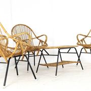 Set of 3 rattan chairs + coffee table - mid century dutch design