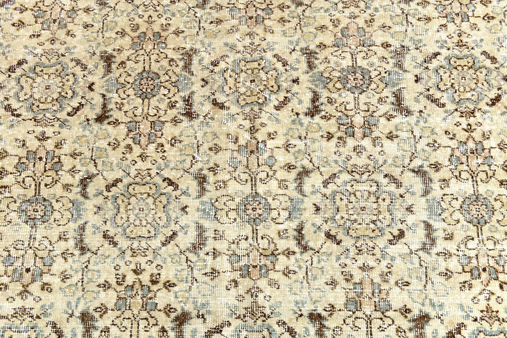 7x10 Turkish Cream Brown Bordered Vintage Rug, 207x316Cm
