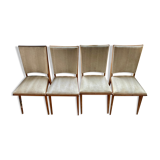Set of 4 chairs in wood and beige leather textured effect