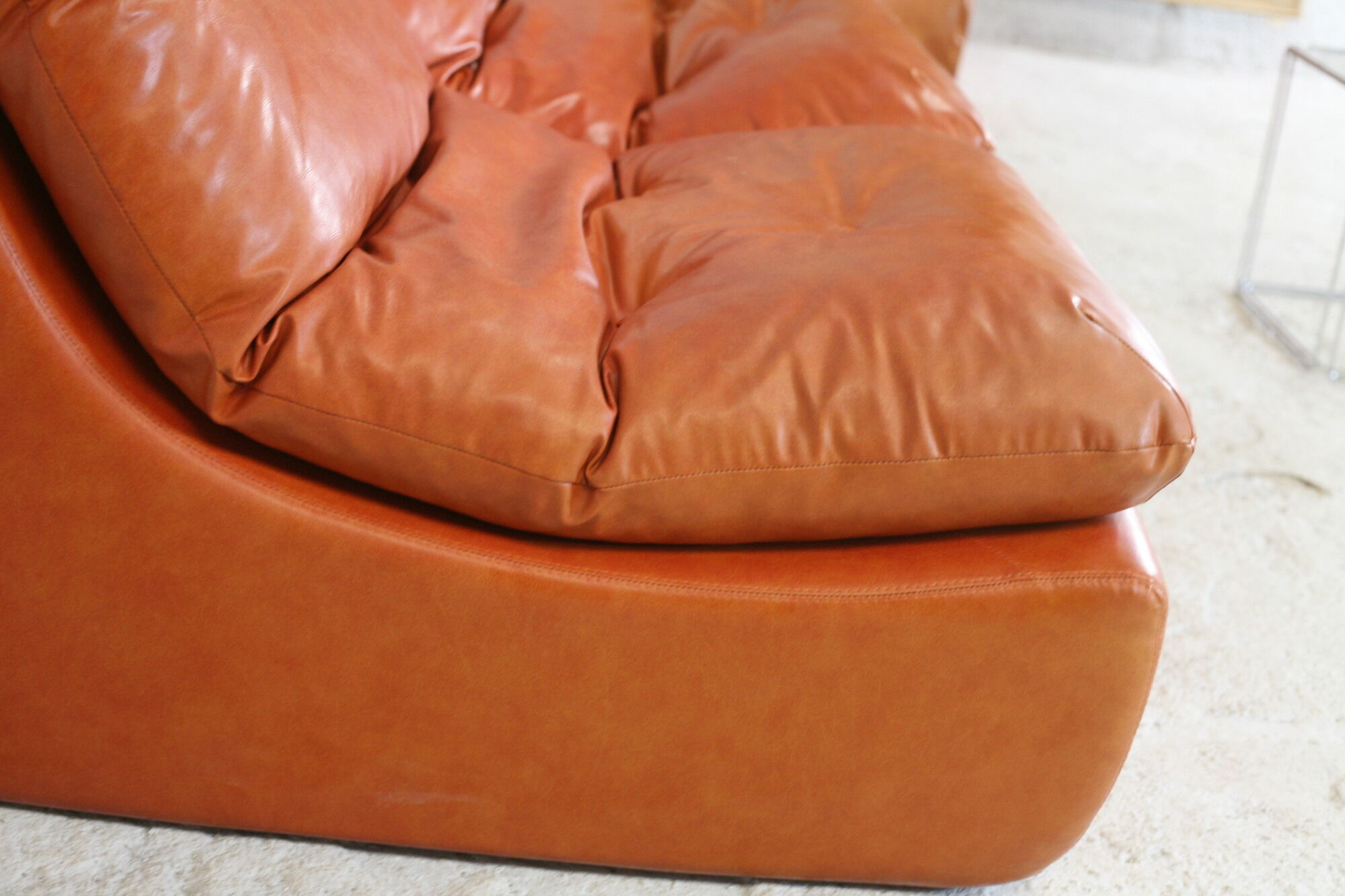 Flexible sofa, orange vinyl and foam, France, circa 1970