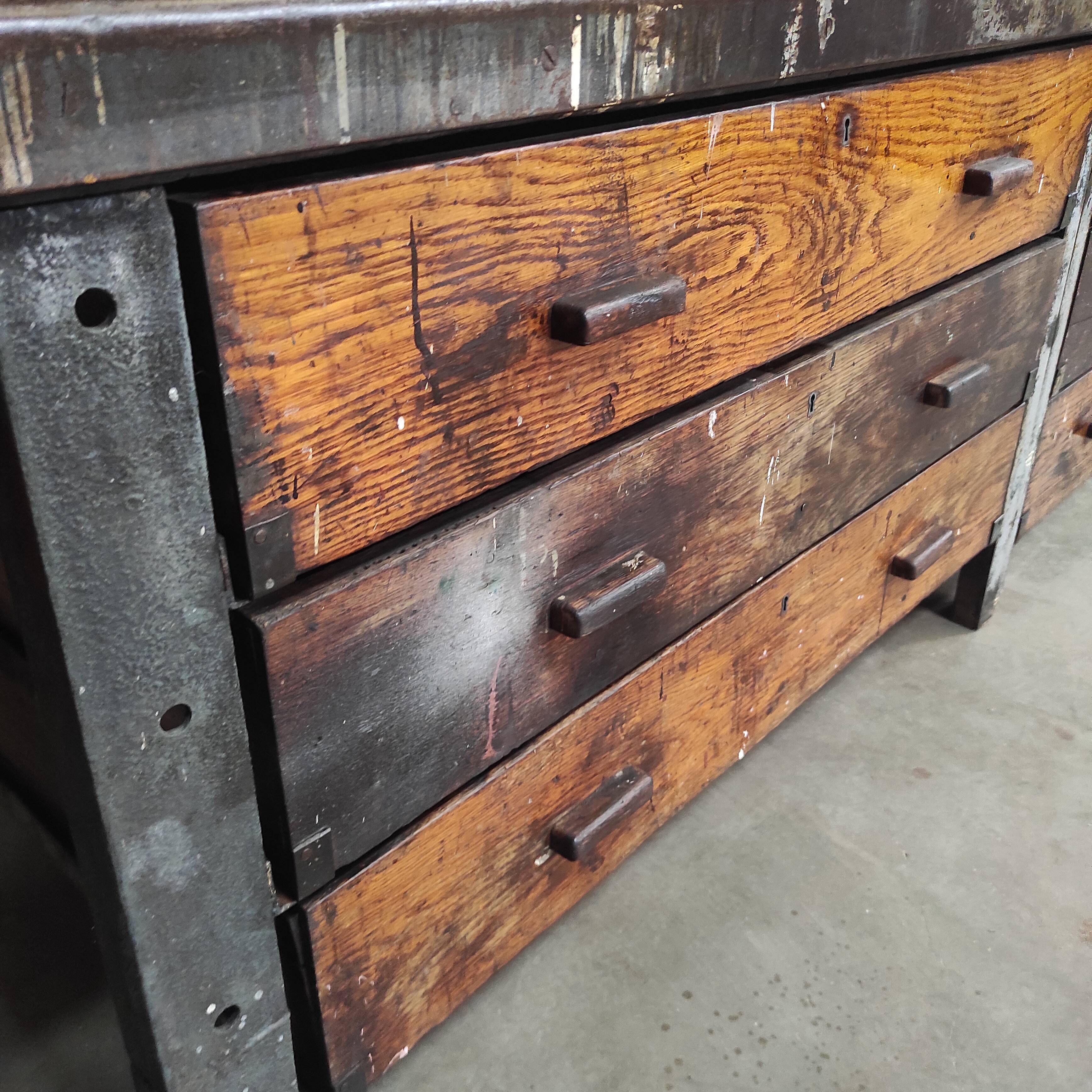 Industrial workbench 3 meters | Heavy duty steel & wood drawers